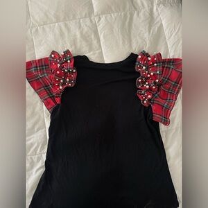 Black Top with Red Plaid Ruffle Sleeves Size Medium